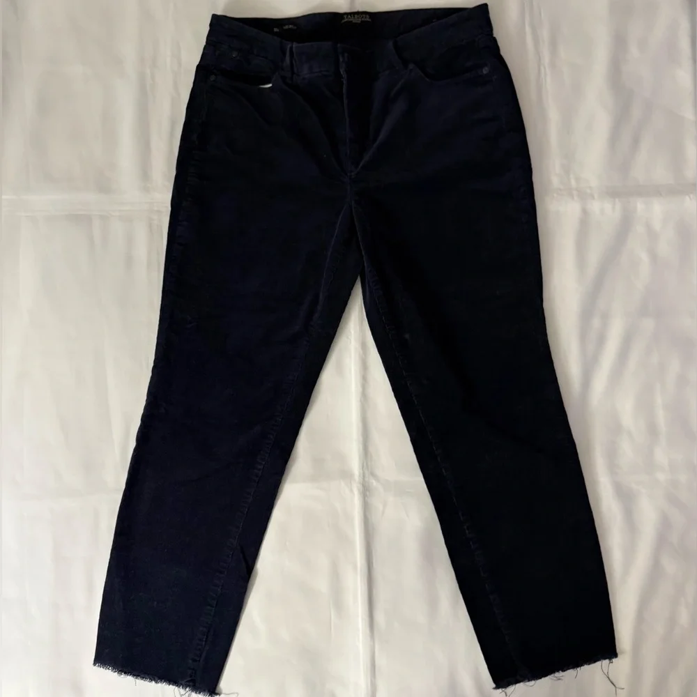 Talbots Flawless Five-Pocket Petites Navy Slim Ankle Frayed Hem Corduroy Pants - Picture 1 of 10